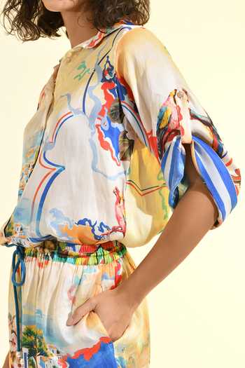Shop_Bhanuni By Jyoti_Multi Color Viscose Collared Coastal Print Shirt 