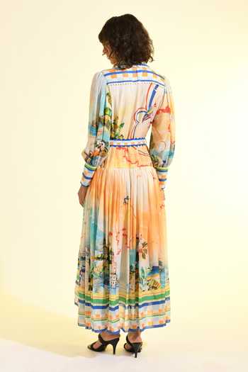 Shop_Bhanuni By Jyoti_Multi Color Viscose Collared Coastal Print Shirt Dress _at_Aza_Fashions