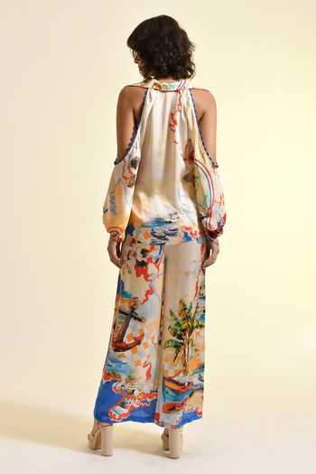 Shop_Bhanuni By Jyoti_Multi Color Viscose Coastal Print Pant _at_Aza_Fashions