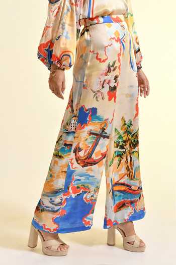 Shop_Bhanuni By Jyoti_Multi Color Viscose Coastal Print Pant _Online_at_Aza_Fashions