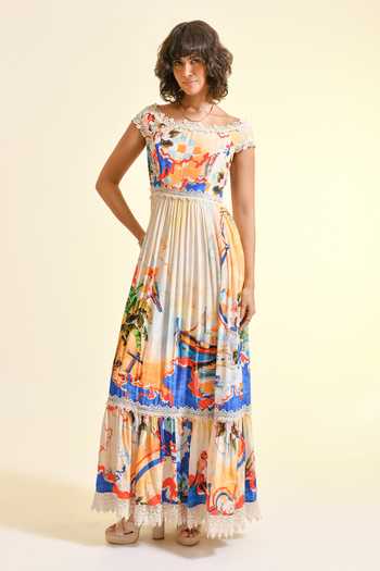 Buy_Bhanuni By Jyoti_Multi Color Viscose Boat Neck, Off-shoulder Coastal Print Maxi Dress _Online_at_Aza_Fashions