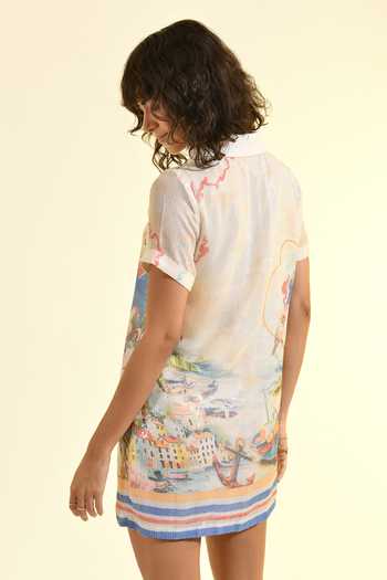 Shop_Bhanuni By Jyoti_Multi Color Viscose Polo Collar Coastal Print Mini Dress _at_Aza_Fashions