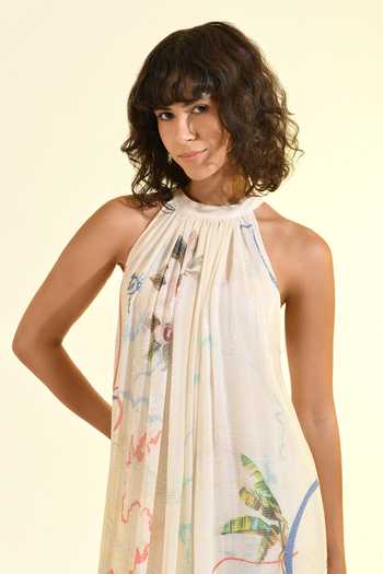 Bhanuni By Jyoti_Multi Color Viscose Halter Neck Coastal Print Maxi Dress _Online