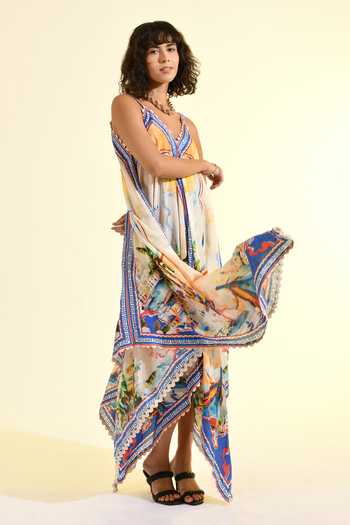 Buy_Bhanuni By Jyoti_Multi Color Viscose V-neck Coastal Print Handkerchief Maxi Dress _Online_at_Aza_Fashions
