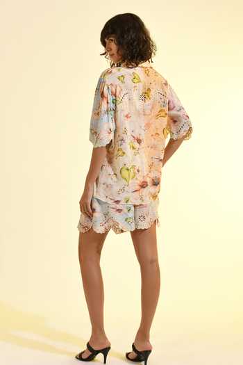 Shop_Bhanuni By Jyoti_Blue Viscose Collared Aether Printed Shirt _at_Aza_Fashions