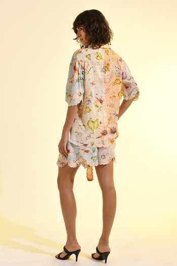 Shop_Bhanuni By Jyoti_Blue Viscose Aether Printed Shorts _at_Aza_Fashions