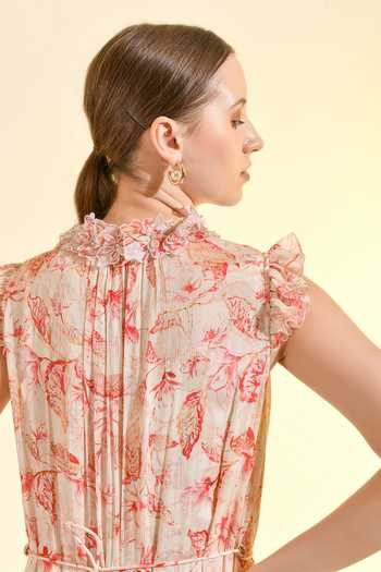 Shop_Bhanuni By Jyoti_Pink Viscose High , Keyhole Floral Print Tiered Blush Dress 