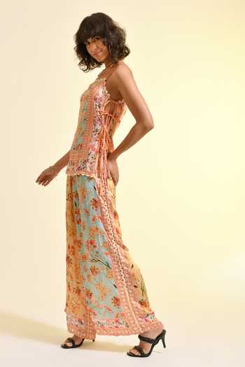 Bhanuni By Jyoti_Multi Color Viscose Tinted Floral Rosae Print Trouser _Online_at_Aza_Fashions
