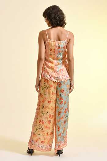 Shop_Bhanuni By Jyoti_Multi Color Viscose Tinted Floral Rosae Print Trouser _at_Aza_Fashions