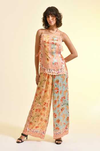 Buy_Bhanuni By Jyoti_Multi Color Viscose Tinted Floral Rosae Print Trouser _Online_at_Aza_Fashions