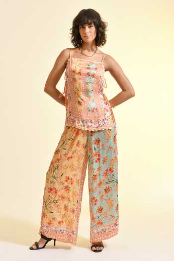 Buy_Bhanuni By Jyoti_Multi Color Viscose Tinted Floral Rosae Print Trouser _at_Aza_Fashions