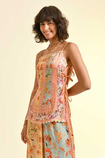 Bhanuni By Jyoti_Multi Color Viscose Tinted Floral Rosae Print Trouser _at_Aza_Fashions