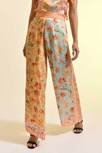Buy_Bhanuni By Jyoti_Multi Color Viscose Tinted Floral Rosae Print Trouser 