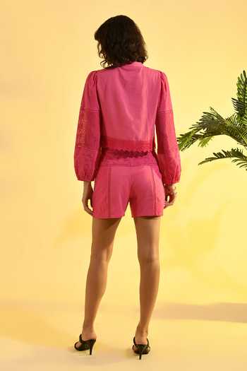 Shop_Bhanuni By Jyoti_Fuchsia Viscose Rosin Shorts _at_Aza_Fashions