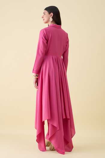Shop_Aakaar_Pink Silk, Cotton Sequin Embellishment Kurta And Pant Set _at_Aza_Fashions
