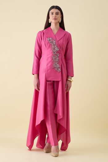 Buy_Aakaar_Pink Silk, Cotton Sequin Embellishment Kurta And Pant Set _at_Aza_Fashions