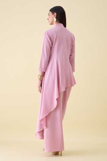 Shop_Aakaar_Pink Crepe Sequin Embellishment Kurta And Skirt Set _at_Aza_Fashions