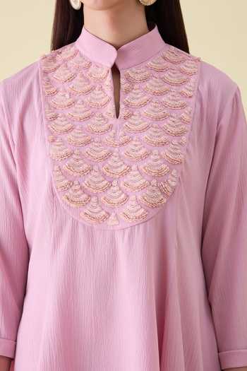 Aakaar_Pink Crepe Sequin Embellishment Kurta And Skirt Set _at_Aza_Fashions