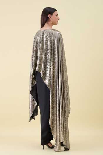Shop_Aakaar_Black Silk, Cotton Boat Neck Draped Maxi Dress _at_Aza_Fashions