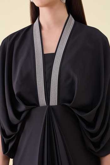 Shop_Aakaar_Black Crepe V-neck Noir Sara Moss Dress _Online_at_Aza_Fashions