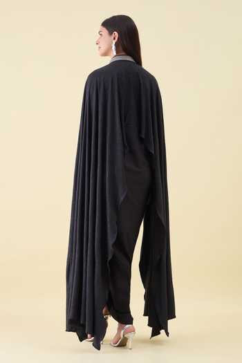 Shop_Aakaar_Black Crepe V-neck Moss Draped Maxi Dress _at_Aza_Fashions