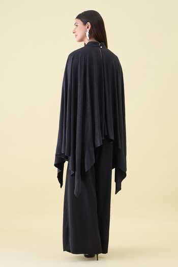 Shop_Aakaar_Black Crepe Solid Moss Kaftan And Pant Set _at_Aza_Fashions