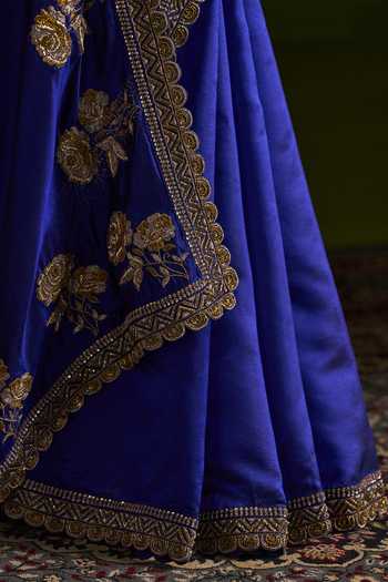 Buy_Almaari By Pooja Patel_Blue Silk High Neck Rohitha Embroidered Saree And Blouse Set _Online_at_Aza_Fashions