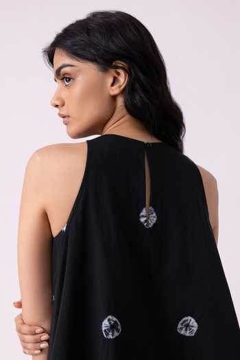 Shop_The Summer House_Black Cotton Round Neck Margo Bandhani Handwoven Top _at_Aza_Fashions