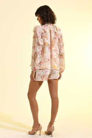 Shop_Bhanuni By Jyoti_Pink Viscose Floral Blush Print Shorts _at_Aza_Fashions