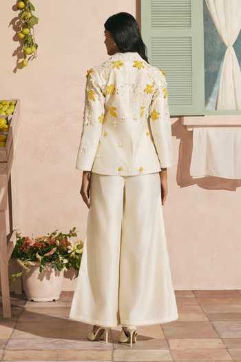 Shop_Chandrima_Ivory Chanderi Cut Work Flared Pant _at_Aza_Fashions