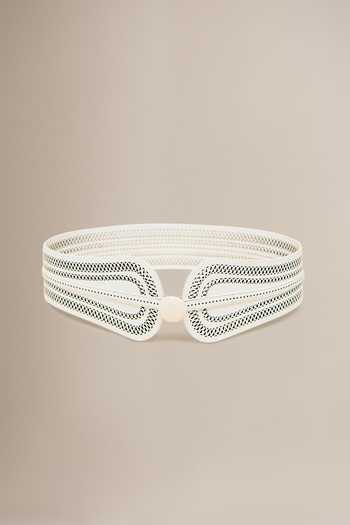 Shop_Ampm_Ivory Laser Cut Leather Belt _at_Aza_Fashions