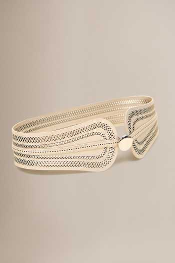 Ampm_Beige Baaz Laser-cut Belt _Online_at_Aza_Fashions