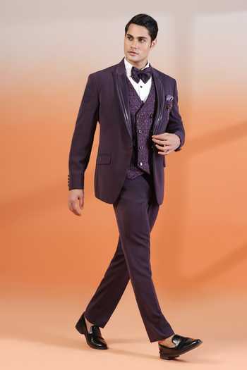 Buy_ZOOP MEN_Purple Silk, Satin, Jacquard Metallic Thread Embroidered Tuxedo Set _at_Aza_Fashions