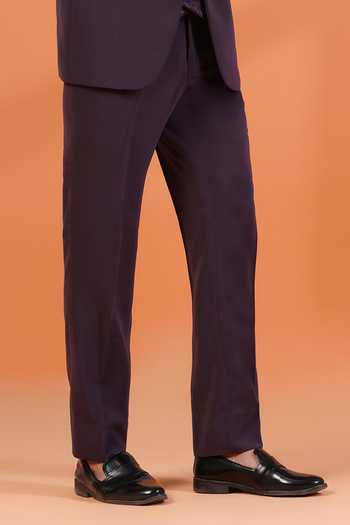 ZOOP MEN_Purple Silk, Satin, Jacquard Metallic Thread Embroidered Tuxedo Set _Online_at_Aza_Fashions