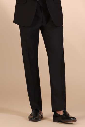 ZOOP MEN_Black Rayon Embroidery Placed Floral Pattern Tuxedo Set _Online_at_Aza_Fashions