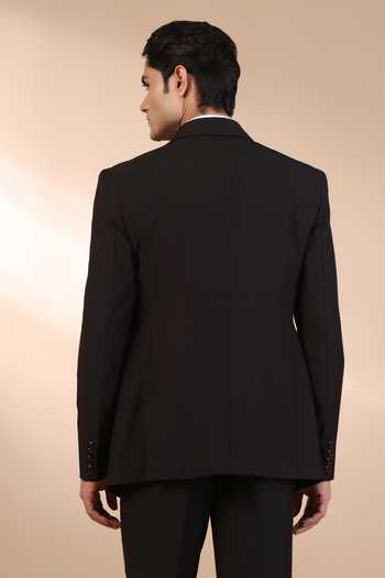 Shop_ZOOP MEN_Black Rayon Embroidery Placed Floral Pattern Tuxedo Set _at_Aza_Fashions