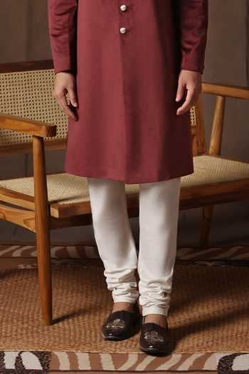 Shop_ZOOP MEN_Maroon Cotton, Velvet, Polyester, Silk Sherwani Jacket And Pant Set _Online_at_Aza_Fashions