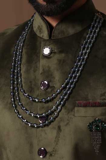 Buy_ZOOP MEN_Green Velvet, Cotton, Polyester, Silk Sherwani And Pant Set 