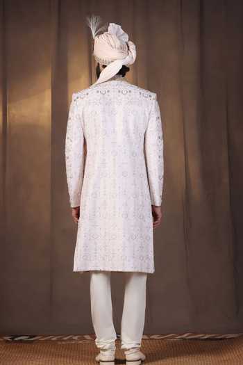 Shop_ZOOP MEN_Pink Silk, Jacquard, Cotton, Satin Hand Embroidered Sherwani Set _at_Aza_Fashions