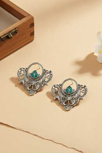 Buy_Sangeeta Boochra_Silver Plated Heritage Kundan Statement Stud Earrings _at_Aza_Fashions