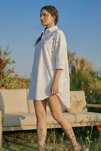 Buy_House Of Fett_White Cotton, Twill Collared Embellished Shirt Dress _Online_at_Aza_Fashions