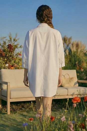 Shop_House Of Fett_White Cotton, Twill Collared Embellished Shirt Dress _at_Aza_Fashions