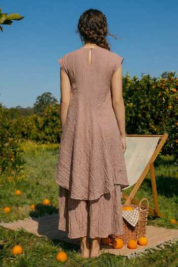 Shop_House Of Fett_Purple High Neck, Yes Embroidered Asymmetric Kurta And Palazzo Set _at_Aza_Fashions