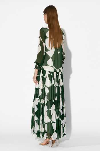 Shop_Koai_Green Chiffon Mandarin Collar Abstract Print Maxi Dress _at_Aza_Fashions