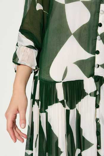 Buy_Koai_Green Chiffon Mandarin Collar Abstract Print Maxi Dress _Online