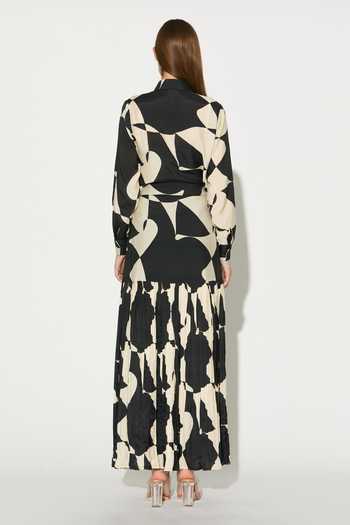 Shop_Koai_Black Silk, Cotton, Muslin Abstract Print Skirt _at_Aza_Fashions