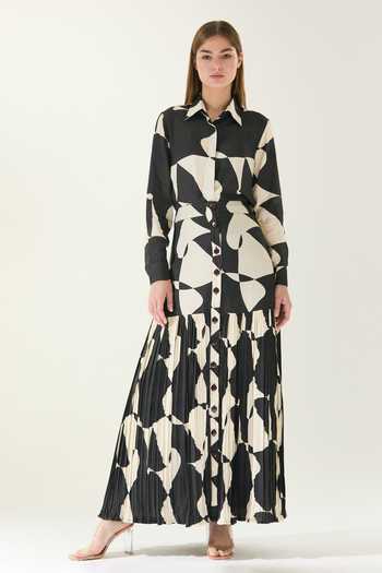 Buy_Koai_Black Silk, Cotton, Muslin Abstract Print Skirt _at_Aza_Fashions