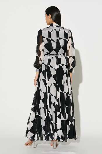 Shop_Koai_Black Chiffon High Neck Abstract Printed Dress _at_Aza_Fashions