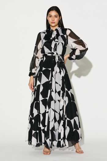 Buy_Koai_Black Chiffon High Neck Abstract Printed Dress _at_Aza_Fashions