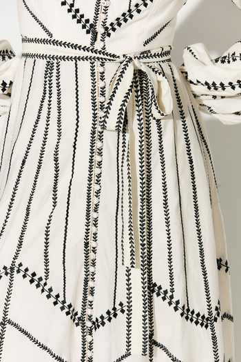 Shop_Koai_Off White Silk, Cotton, Muslin Mandarin Collar Linear Embroidered Dress _Online_at_Aza_Fashions